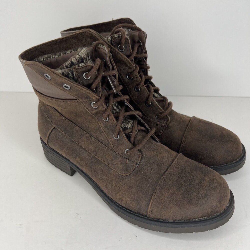 Faded Glory Rich Brown Womens Size 8.5 Lace-Up Biker/Combat Boots High-Top - Picture 2 of 9